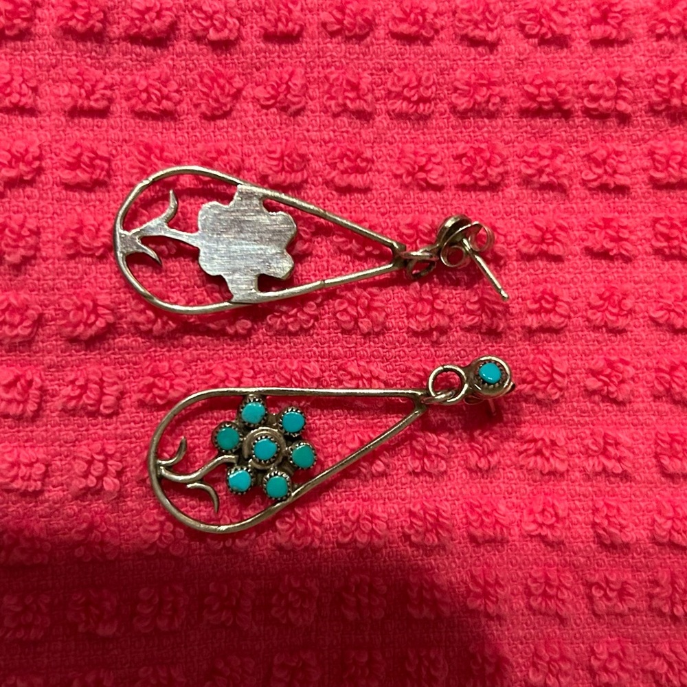 Turquoise Floral Silver Earrings